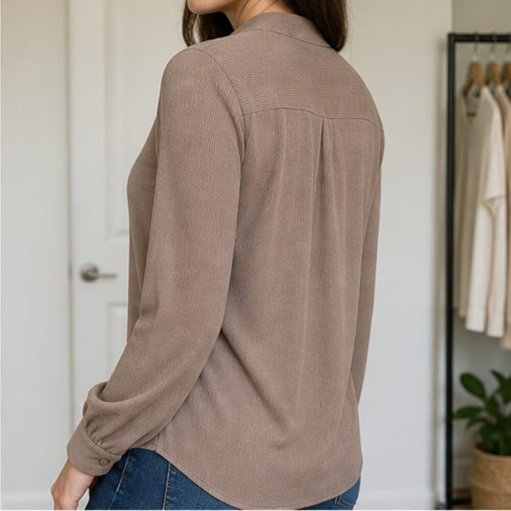 Taupe Button Blouse - Picture 3 of 6